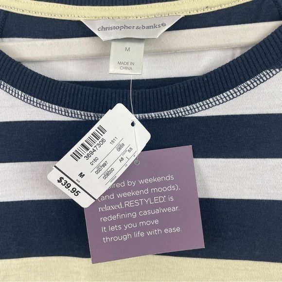 Christopher & Banks NWT Striped Crew T-Shirt 3/4 Sleeves Navy W/ Ombre Yellow M - Picture 11 of 14